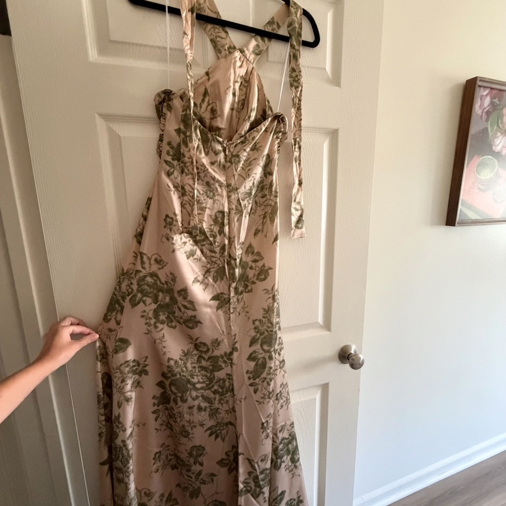 Reformation One-Shoulder Halter Gown - Blush Pink & Olive - Picture 5 of 7